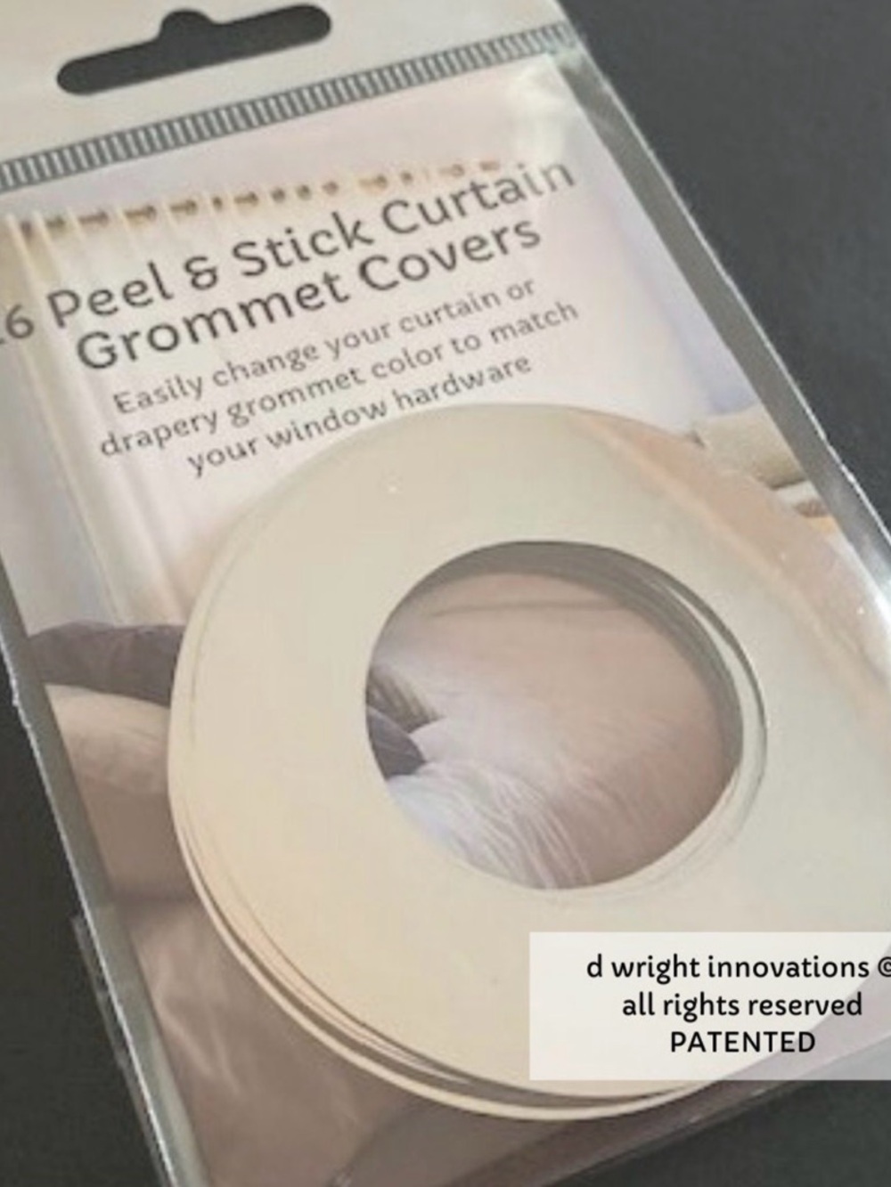 Peel & Stick Curtain Grommet Covers in Champagne Satin